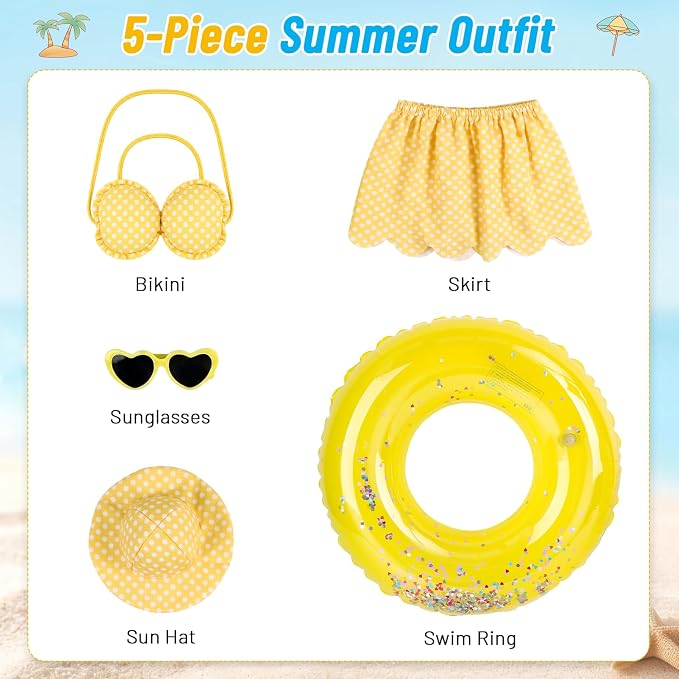 Porch Goose Outfit, Summer Yellow Bikini Set for 23 Inch Porch Goose with Pool Float, Hat and Sunglasses, Yard Porch Decor