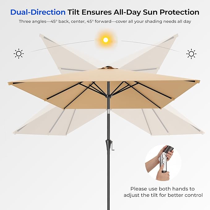 HOMSHADE 6.6 x 10 ft Rectangular Patio Umbrella Rectangle Umbrella Outdoor Patio, Large Outdoor Umbrellas for Patio Table with Tilting and Sun UV Protection for Pool, Deck, Market, Backyard