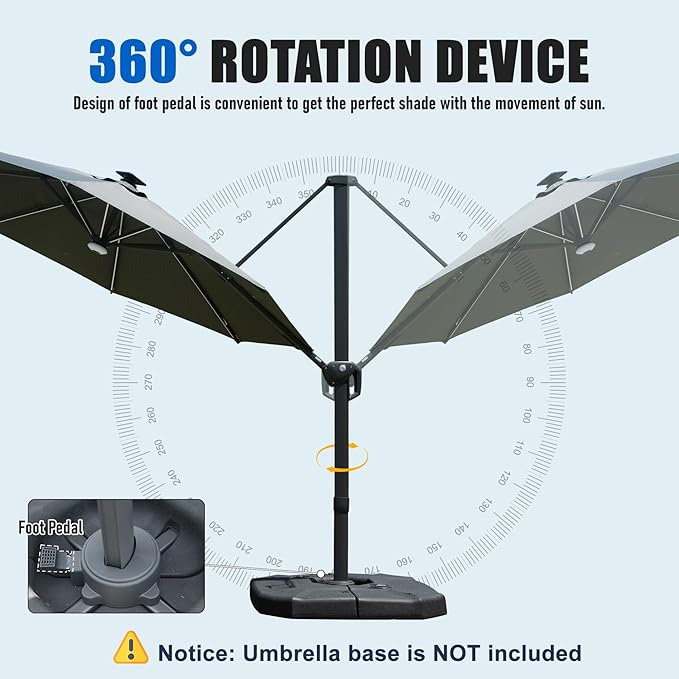 Domi 10FT Cantilever Patio Umbrella Solar Powered LED Round Deluxe Offset Umbrella, Aluminum Hanging Umbrella with 360°Rotation, Outdoor Market Umbrella for Outside Deck Backyard Garden Pool, Gray