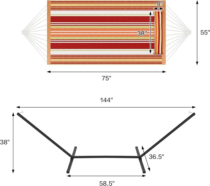 Homgava Two Person Hammock with Stand for Outside Heavy Duty, Outdoor Patio Hammock with Portable Steel Stand, Large Double Hammocks,480lbs Capacity.(Red)