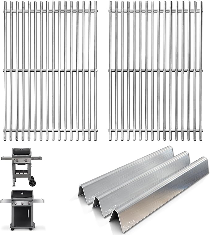 Grill Parts for Weber Spirit and GS4 Spirit II 200 Series E210 S210 E215 E220 S215 S220, 7637 Grill Grates 7635 Flavorizer Bars for Spirit 2 E210 S210 Replacement Parts with Front Control Knobs