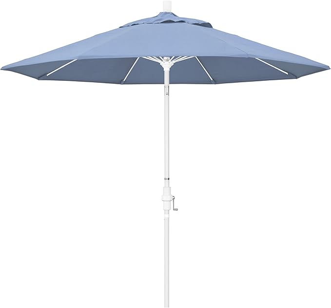 California Umbrella 9' Round Crank Lift, Collar Tilt, Aluminum Pole, Fiberglass Rib Patio Umbrella, White Finish