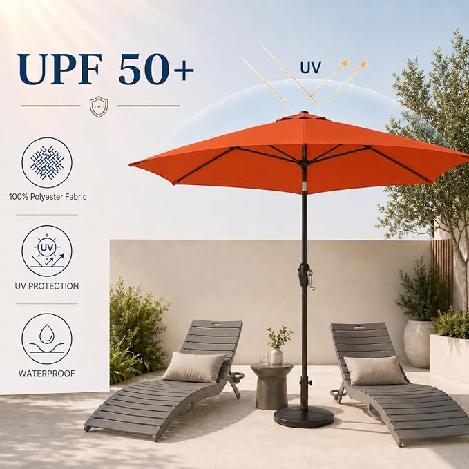 7.5ft Patio Umbrella, Outdoor Table Market Umbrella with Smooth Crank Lift, 6 Windproof Fiberglass Ribs, UPF50+ UV Protection for Deck, Pool, Garden and Backyard