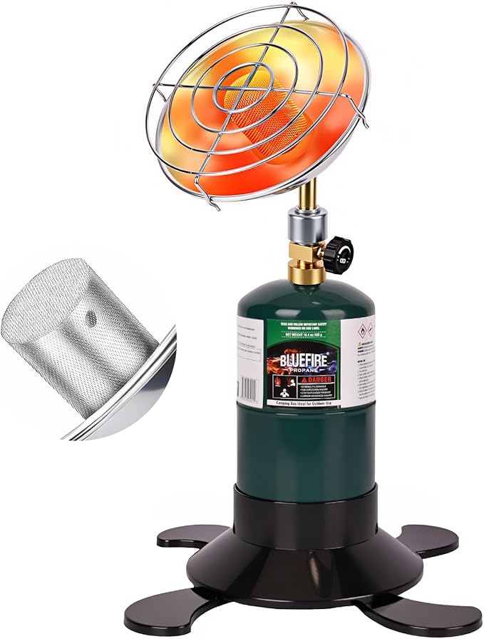 Portable Propane Heater with Catalytic Burner for Camping Outdoor Space 6200BTU Power with Control Valve Patio Heater 1lb Small Propane Gas Tank Holder Tent Garage Fishing stove buddy(Upgraded Burner)