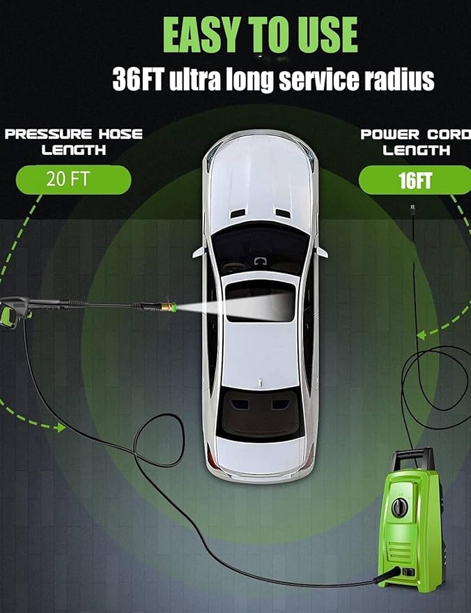 𝐏𝐨𝐰𝐞𝐫 𝐖𝐚𝐬𝐡𝐞𝐫 𝟒𝟓𝟎𝟎𝐏𝐒𝐈 Portable with 20FT Pipe, 4 Nozzle Set and 500ml Foam Cannon for Home/Cars/Fences/Windows, Green
