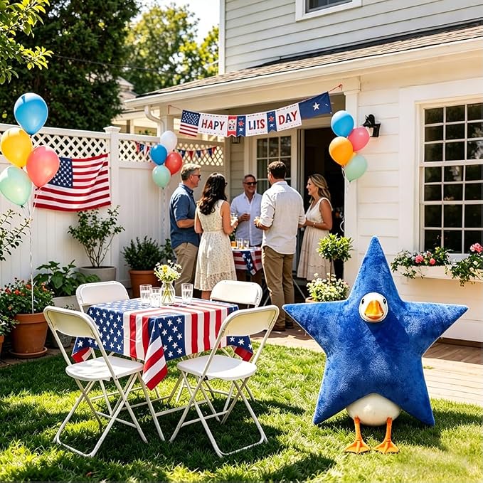 4th of July Patriotic Porch Goose Outfits for 23" Lawn Statue Independence Day Star Goose Costume for Garden Patio USA 250th Anniversary Decoration (Blue Star)