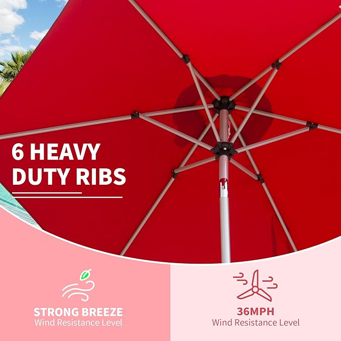 Domi 7.5FT Patio Umbrella, Outdoor Table Umbrella with Aluminum Pole, UV Protection Waterproof Market Sun Umbrella with Push Button Tilt and Crank for Garden, Deck, Backyard, Pool (Brick Red)
