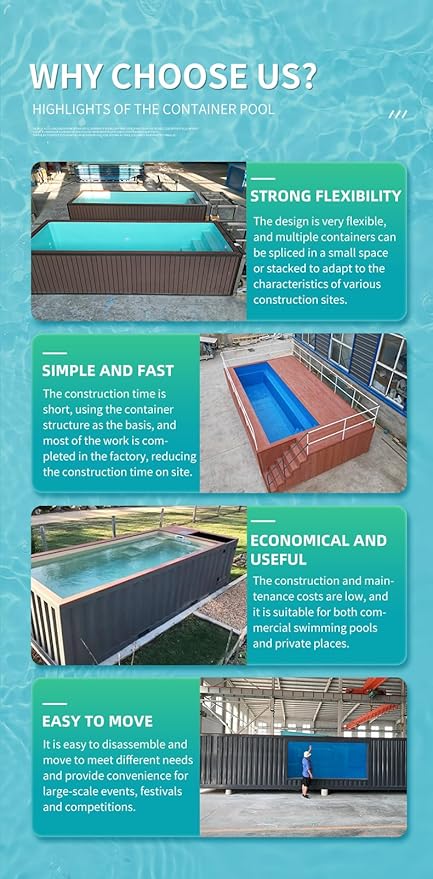 20/40FT Container Swimming Pool with SPA System, Luxury Above Ground Prefab Modular Steel Pool with Glass Window, Smart Temperature Control, Filtration & LED Lighting for Backyard Resort Hotel Villa