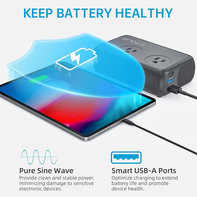300W Car Power Inverter Pure Sine Wave with 60W PD USB-C, Power Inverters for Vehicles DC 12V to 110V AC, Car Inverter Power Outlet with XT60 Cable (Grey)
