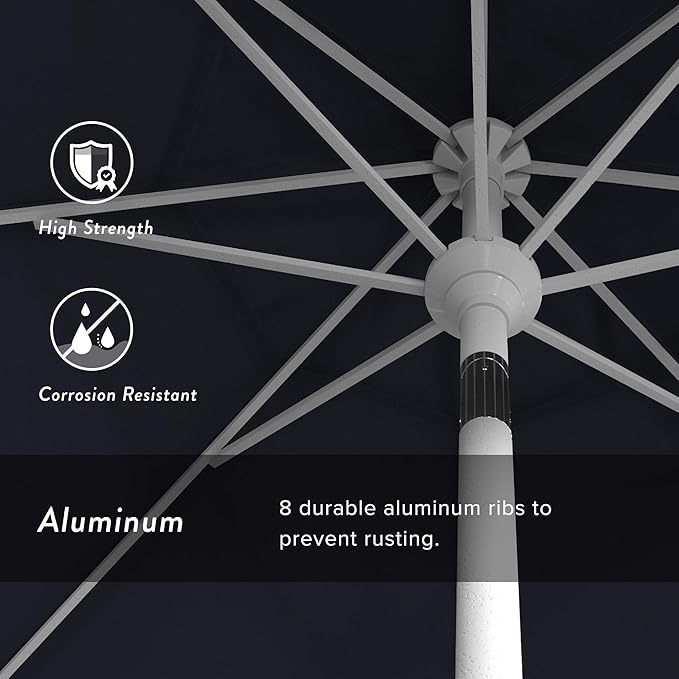California Umbrella 7.5' Rd. Aluminum Patio Umbrella, Crank Lift, Collar Tilt, White