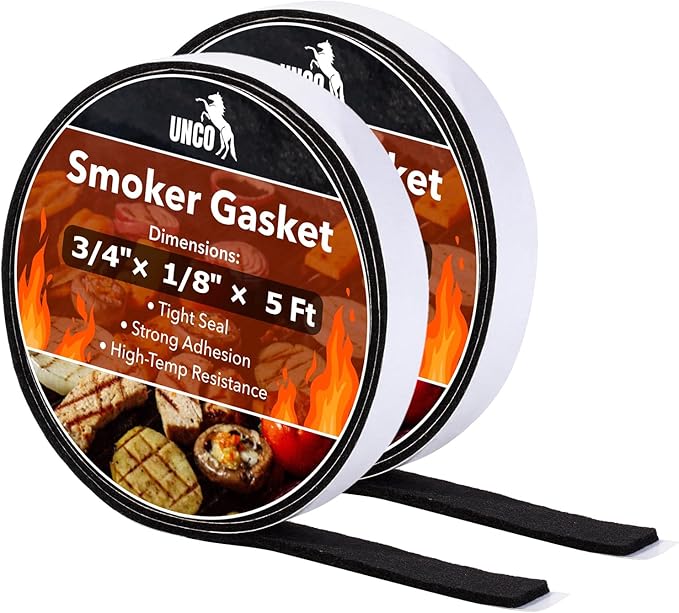 UNCO- Grill Gasket, 3/4"x 1/8", 2 Pack, 5 ft, Smoker Gasket Sealer High Temp, Easy to Cut, Strong Adhesion, Suitable for Most BBQ Grills and Smokers