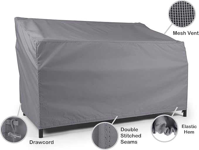 Covermates Elite Outdoor Patio Sofa Cover – Water-Resistant 300D Polyester, Double-Stitched Seams, Elastic Hem, Auto-Locking Drawcord & Mesh Vent for Moderate Weather, 52W x 32D x 34H, Charcoal