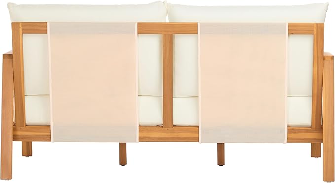 Christopher Knight Home Crew Acacia Wood Outdoor Loveseat and Coffee Table Set, 2 Piece Patio Furniture Set with Removable Cushion, Solid Wood Outdoor Conversation Set, Teak+Beige