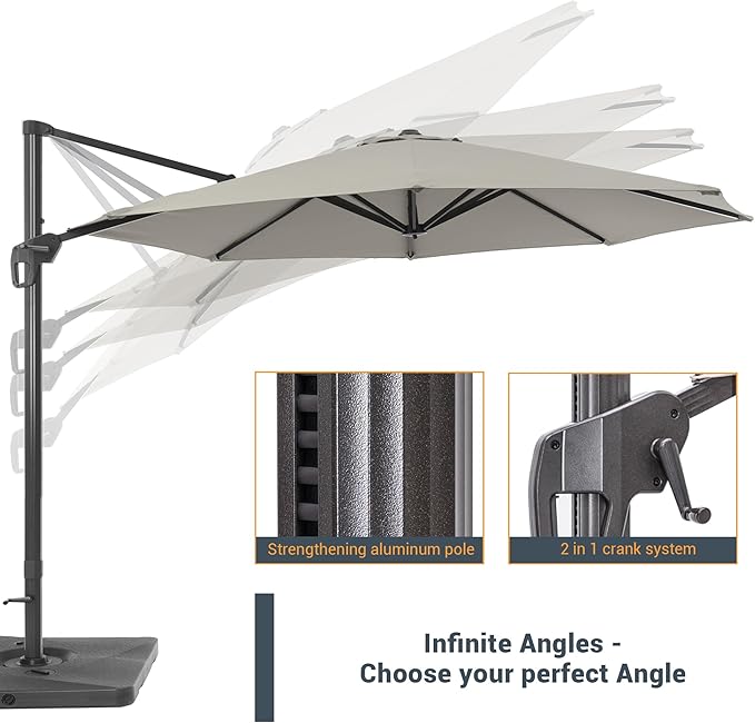 FLAME&SHADE 11 ft Cantilever Offset Patio Umbrella, Large Heavy Duty Outdoor Patio Umbrella Aluminum 360° Rotation Round Outdoor Umbrella for Deck,Pool,Backyard