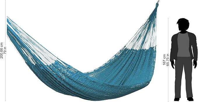 NOVICA Artisan Handmade Cotton Rope Hammock Teal Double from Mexico Solid Maya [Bed Size 79in L x 79in W Total Length 150in L] ' Sunset Siesta in Teal' Double