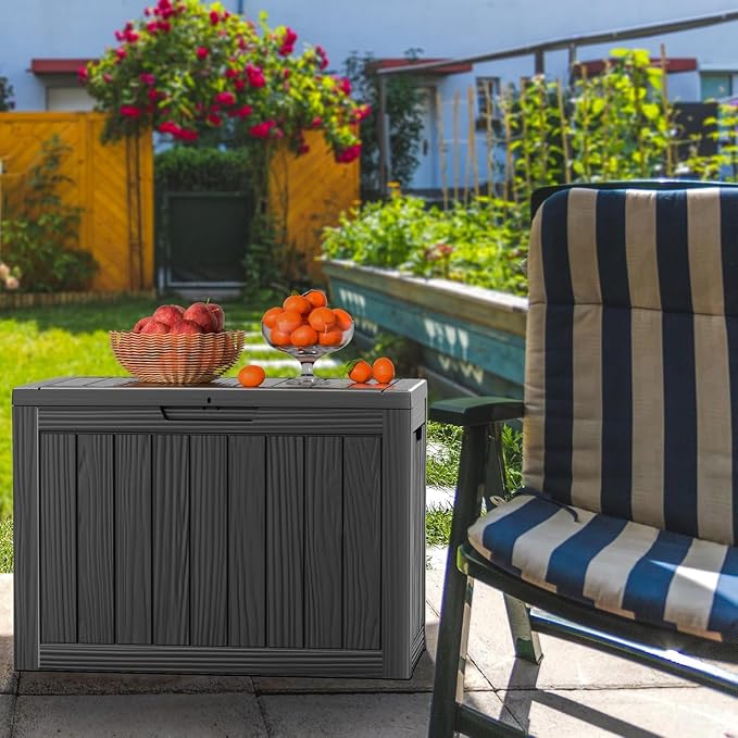 EasyUp 50 Gallon Outdoor Storage Box,Deck Boxe Outdoor for Garden Tools Equipment,Cushions and Patio Storage,Lockable&Waterproofand Resin,Easy to Install(Black)