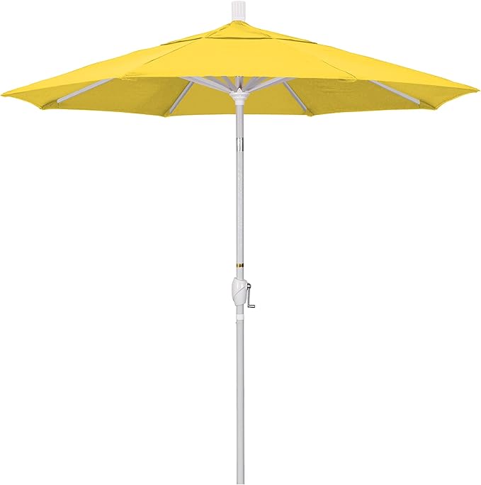 California Umbrella 7.5' Round Aluminum Market Umbrella, Crank Lift, Push Button Tilt, White Pole, Lemon Olefin