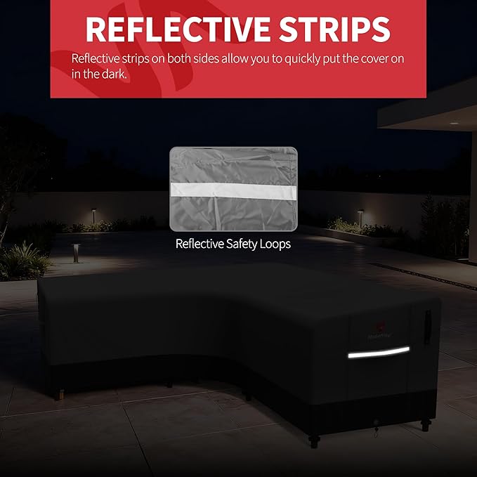Rosefray 600D Outdoor L-Shaped Sectional Cover,Heavy Duty Anti UV Patio Sectional Sofa Cover with Air Vent, Waterproof Furniture Covers for Deck, Lawn,Backyard Left Facing 85''x105'' Black Gray