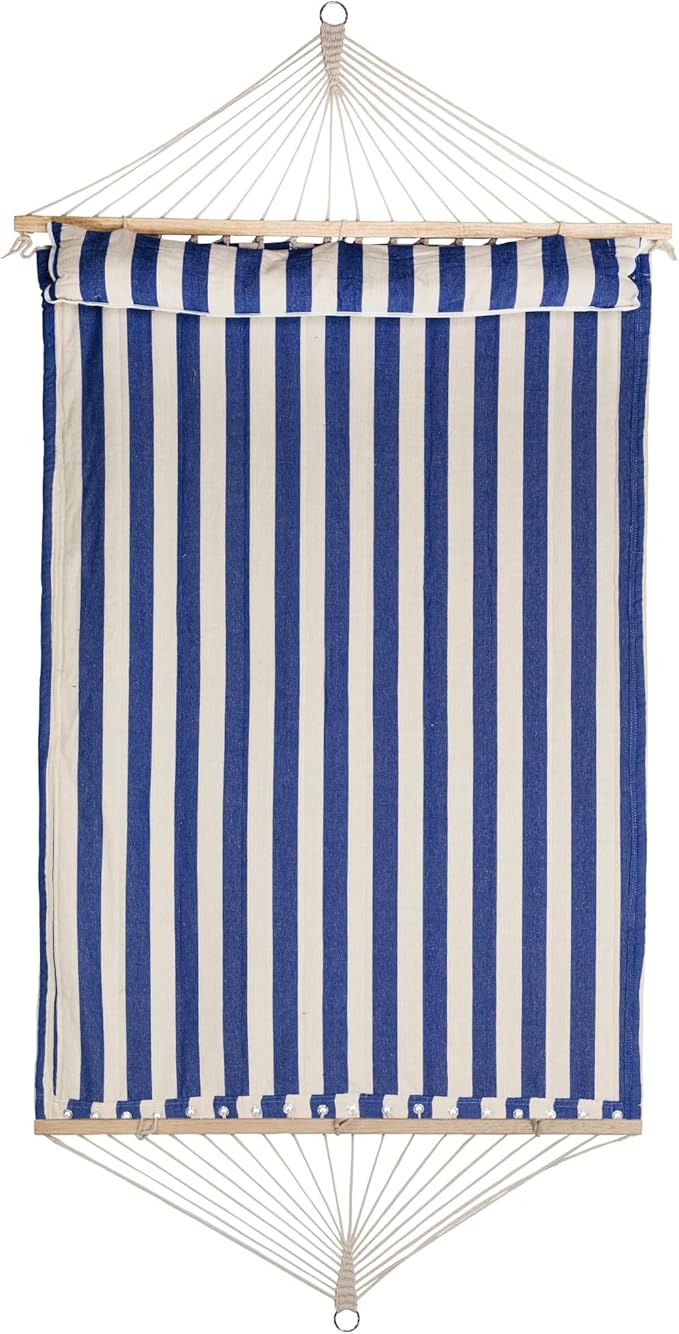 Striped Quilted Two Person Double Hammock with Pillow - 9' x 55" - Blue and Cream