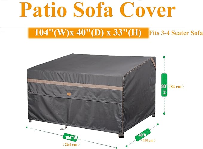 Heavy Duty Waterproof Outdoor Patio Loveseat Sofa Cover UV Resistant Patio Furniture Covers 3-4 Seater 104" W X 40" D X 33" H Dark Grey