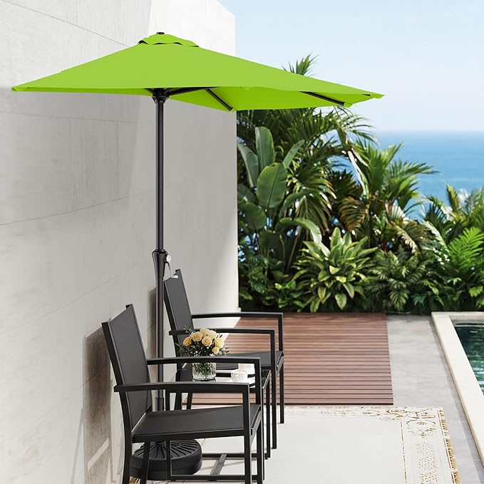AreShark 9FT Half Patio Umbrella, Outdoor Wall Umbrella with Crank & 5 Sturdy Ribs, Table 1/2 Umbrella Patio for Garden, Deck, Balcony and Pool, Apple Green