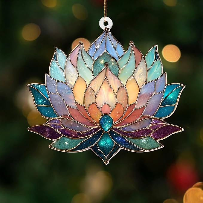 Lotus Stained Glass Acrylic Ornament – Colorful Lotus Flower Suncatcher for Windows, Christmas 2026 Ornament, Holiday & Spiritual Home Décor, Unique Handmade Gift(Sun-24)