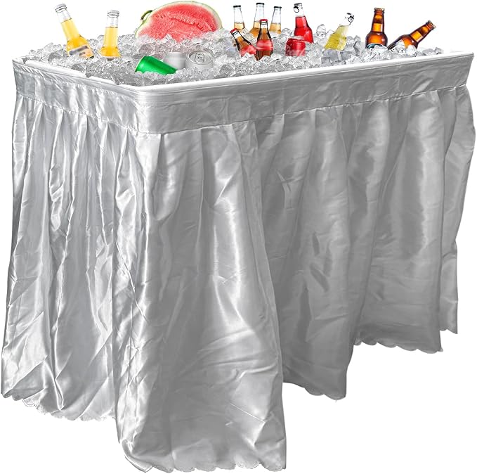 Ice Cooler Table with Skirt and Drain, Foldable Patio Cooler Table Keep Food Chill Fresh, Portable Fish Cleaning Station Outdoor for Party Picnic Camping BBQ