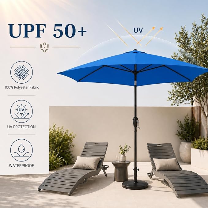 7.5ft Patio Umbrella, Outdoor Table Market Umbrella with Smooth Crank Lift, 6 Windproof Fiberglass Ribs, UPF50+ UV Protection for Deck, Pool, Garden and Backyard