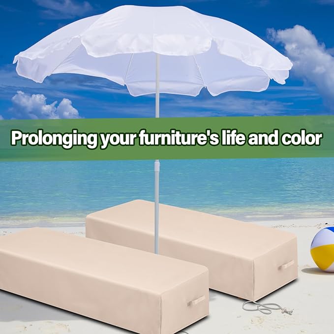 Tingjoo 2 Pcs Patio Chaise Lounge Cover Waterproof Outdoor Lounge Chair Cover 30" D x 83" W x 12" H UV Resistant with Handle Strap for Furniture Protection (Tan)
