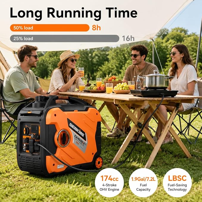 Genkins 4500W Portable Inverter Generator Gas Powered Pure Sine Wave Lightweight Quiet Electric and Remote Start Parallel Capability for Camping RV Home Backup