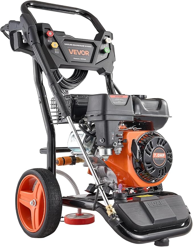 VEVOR Gas Pressure Washer, 3600 PSI 2.6 GPM, Gas Powered Pressure Washer with Copper Pump, Spray Gun and Extension Wand, 5 Quick Connect Nozzles, for Cleaning Cars, Homes, Driveways, Patios
