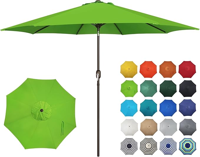 Blissun 10FT Outdoor Patio Umbrella, Outdoor Table Umbrella, Yard Umbrella, Market Umbrella with 8 Sturdy Ribs, Push Button Tilt and Crank