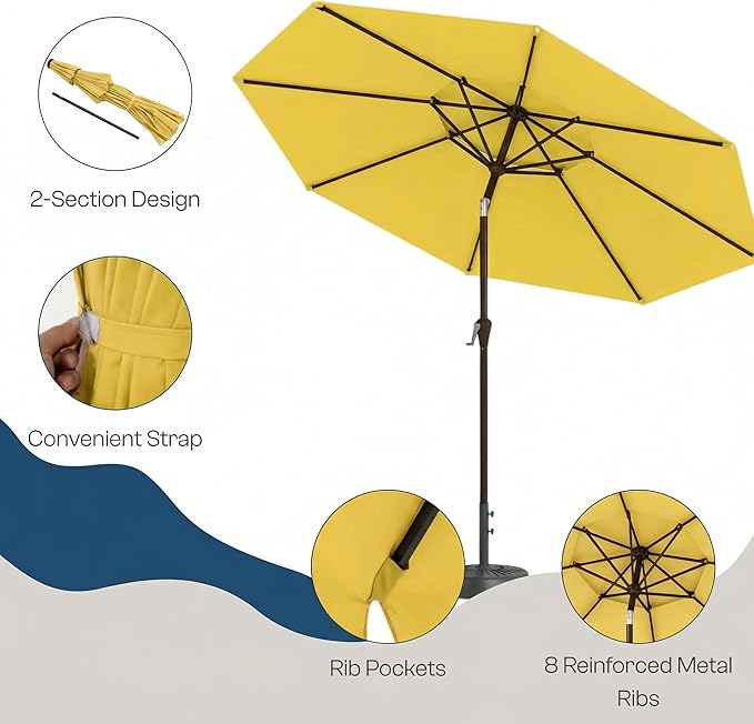 Outdoor Patio Umbrella, 2 Tiers Market Table Umbrella with 8 Sturdy Ribs, Push Button Tilt and Crank, UPF50+ UV Protection for Deck, Pool, Garden and Backyard