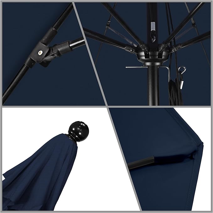 California Umbrella 11Ft Commercial Grade Market Umbrella, Pulley Lift, Aluminum/Fiberglass, 2mm pole wall, Black Frame, Solution Dyed Navy Fabric