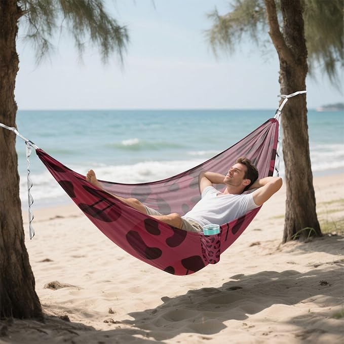 Wine Leopard Outdoor Hammocks with Tree Straps Fabric Hammock for Camping & Hiking Essential