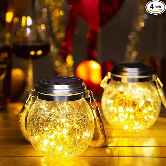 ROSHWEY 4 Pack Solar Lanterns Outdoor Waterproof, Gifts for Women 30 LED Garden Decor Hanging Solar Lights Decorative Backyard Decorative Lighting for Patio Trees Pathway Yard