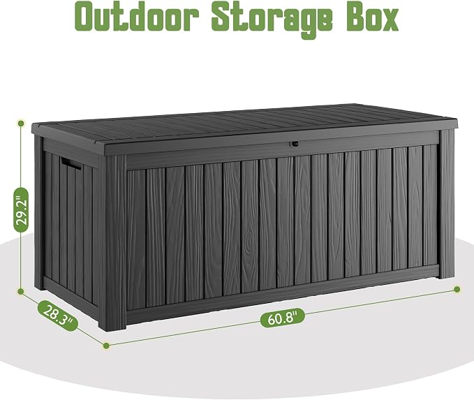 KAMABOKO Outdoor Storage Box, 230 Gallon Large Outdoor Resin Deck Box, Storage Waterproof Boxes Lockable Lid for Garden Tools, Pool Supplies, Patio Furniture and Cushions, Black