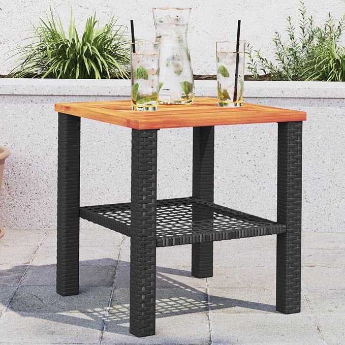 Picnic Table Black PE Rattan Patio Table Outdoor Table for Backyard Patio Garden 15.7 x 15.7 x 16.5 in