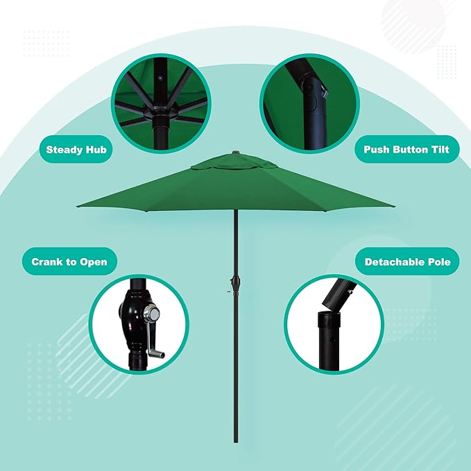 Sunline 9 ft Patio Umbrella with Crank & Push Button Tilt, Outdoor Market Umbrella with UV Protection & Wind Vent, Metal Frame for Deck, Pool & Table, Hunter Green