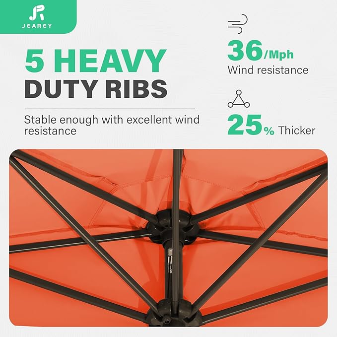 JEAREY 9ft Half Umbrella Outdoor Patio Umbrella Market Umbrellas with Crank, 1/2 Round Wall Umbrella 5 Sturdy Ribs UV Protection for Pool Garden Balcony Deck, Orange