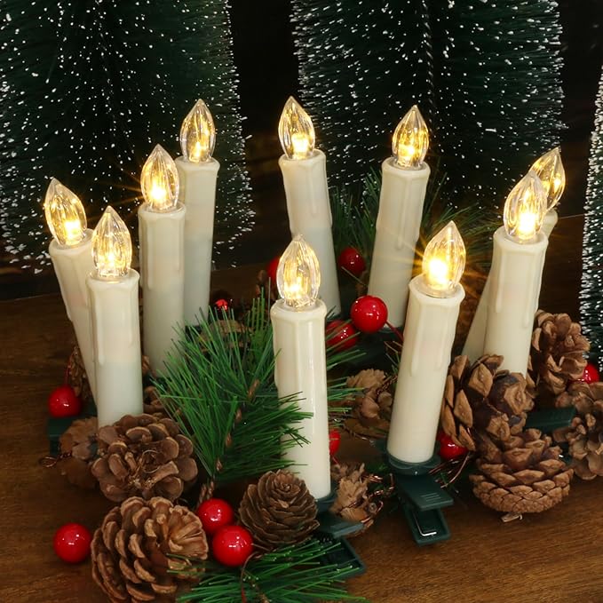 PChero Window Candles Battery Operated with Timer Remote, 20 Pcs Christmas Flameless Candles, Waterproof Flickering Taper Candles for Window, Christmas Tree, Halloween Decor