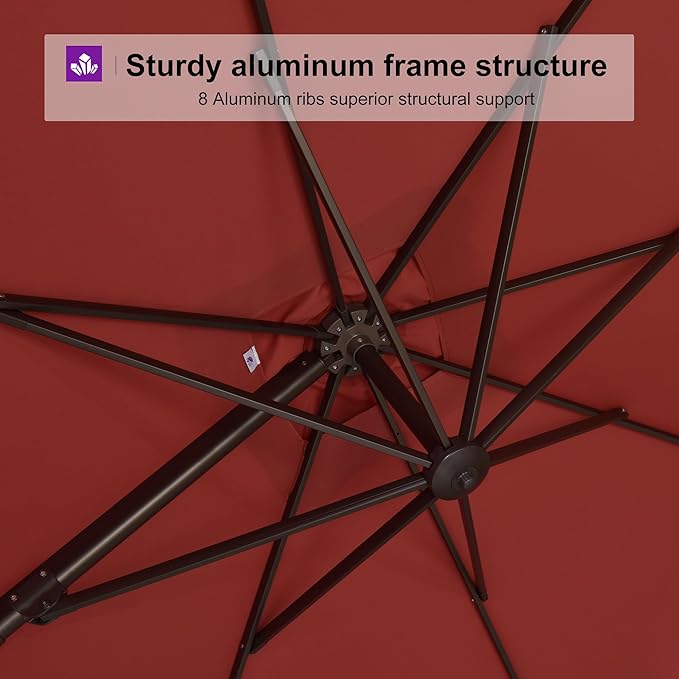 PURPLE LEAF 9' X 9' Patio Umbrella Antique Bronze Square Cantilever Umbrella Outdoor with 360° Rotation and Aluminum Offset Hanging for Pool Deck Garden Backyard, Brick Red
