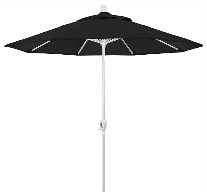 California Umbrella 9' Round Aluminum Market Umbrella, Crank Lift, Push Button Tilt, White Pole, Cilantro