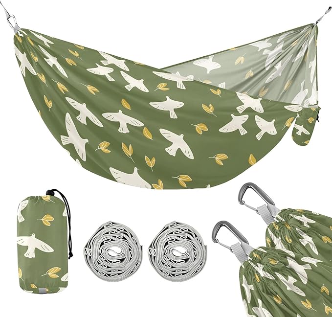 Camping Hammock Outdoor Hammocks for Outside Pigeon Green Beach Trees Portable Lightweight with Pockets Tree Straps Indoor Small