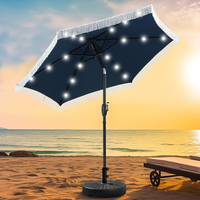 GDY 7.5FT Patio Umbrella Outdoor Table Umbrella(Optional with Light or Base), Market Umbrella with Crank for Garden, Lawn, Deck, Backyard & Pool