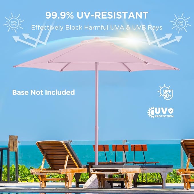 HOMSHADE 7.5ft Outdoor 1S Push-Up Patio Umbrella - Market Table Pool Deck Umbrella UPF50+ UV Protection with 6 Sturdy Ribs for Balcony, Garden, Lawn, Backyard (Light Pink)