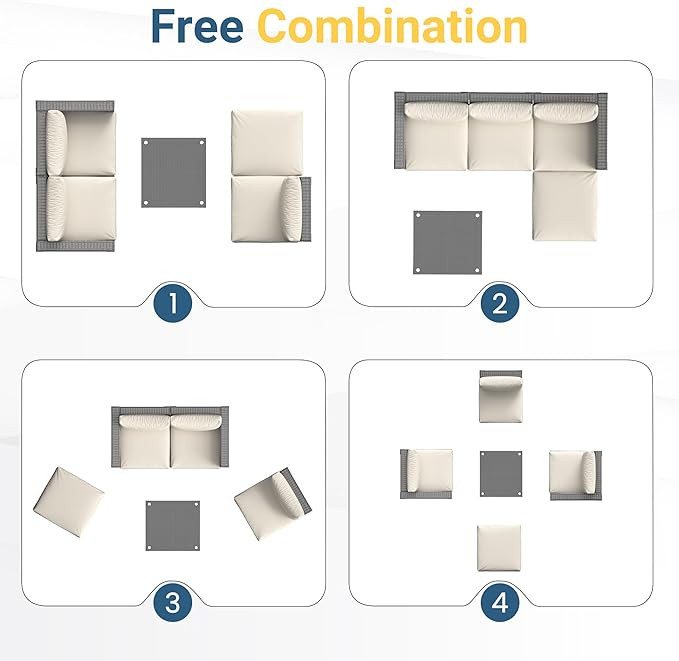 Fansafun Outdoor Patio Furniture Set, 5 Piece Patio Conversation Set, Waterproof Wicker Patio Furniture Set, All Weather Combination Patio Conversation Sets with Cushions and Glass Table, Beige