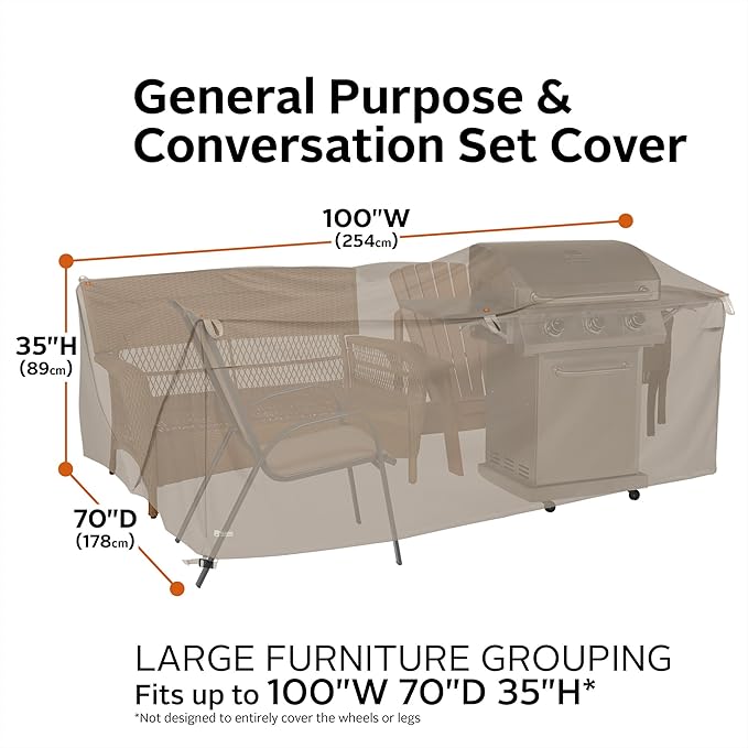 Classic Accessories Storigami Water-Resistant 100 Inch Easy Fold Patio Furniture Cover, Goat Tan, Patio Furniture Covers