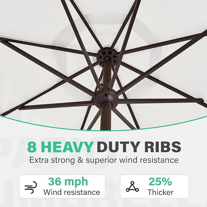 JEAREY 9 FT Patio Umbrella Outdoor, Table Umbrellas Market Umbrella w/Push Button Tilt/Crank, 8 Sturdy Ribs(Cream White)