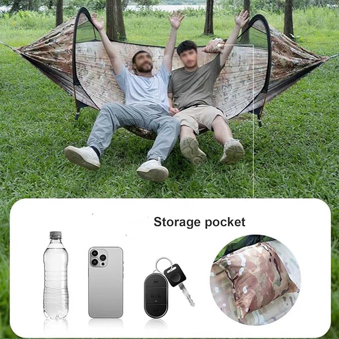 3 in 1 Hammock Shelter Set, Portable Camping Hammock with RainFly & Mosquito Net, Anti-Roll Hammock Tent for Outdoor Hiking Travel Expedition